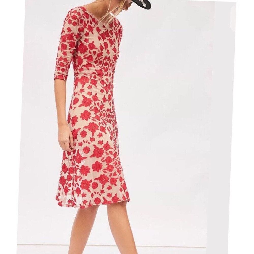 For Love and Lemons San Marcos Red/Nude Dress SZ M - Picture 2 of 4